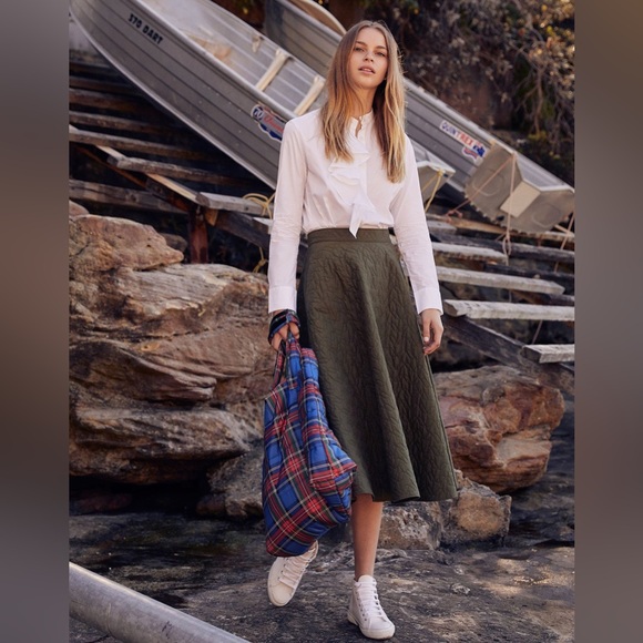 JW Anderson x Uniqlo Olive Quilted A-Line Skirt Size 6 - Picture 1 of 4